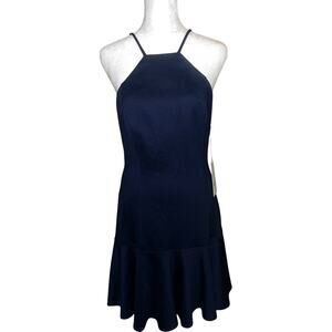 NWT AMANDA UPRICHARD Navy Stretch Midi Dress Flounce Hem Spaghetti Strap Size M